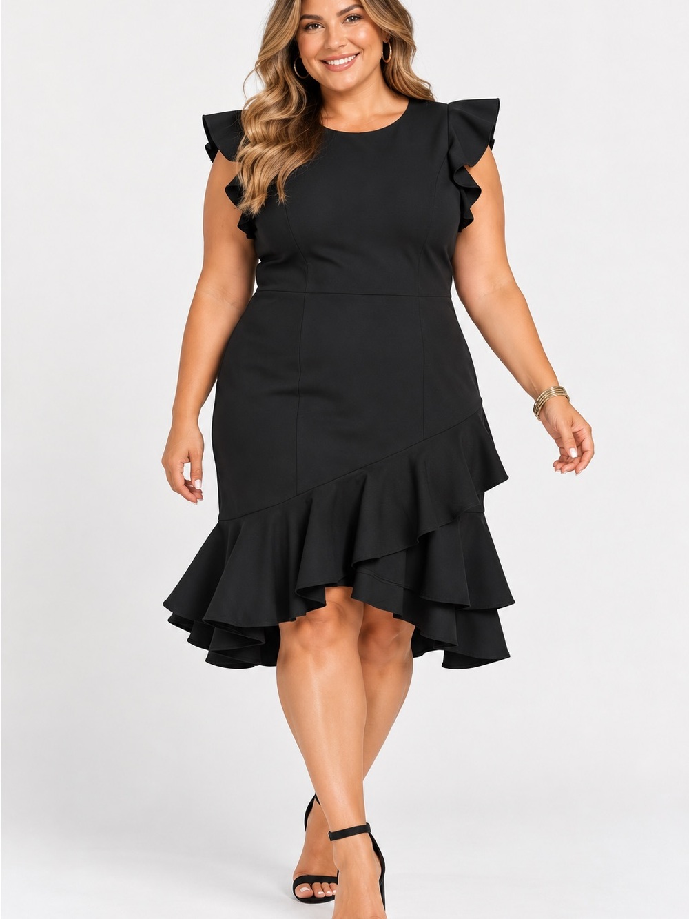 NWT Loft Women's Black Ruffled Sheath Dress - Elegant $89